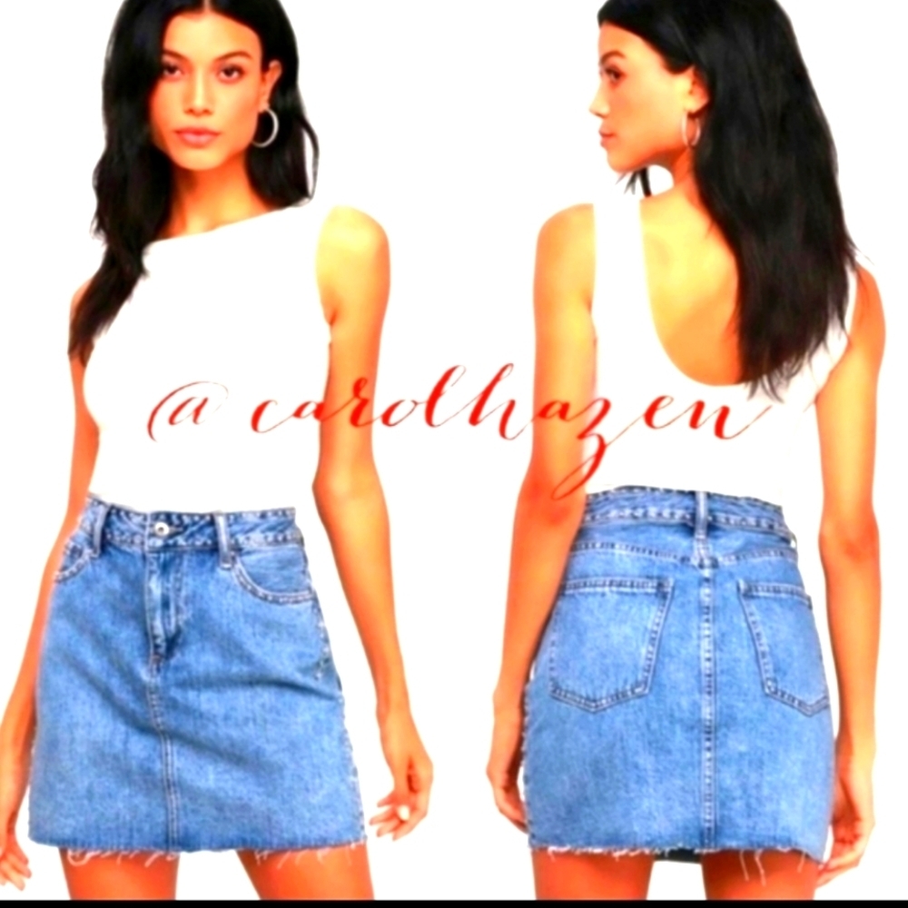 Revolve Pistola Anthropologie Studded Denim Skirt Chic Bohemian Luxury Summer